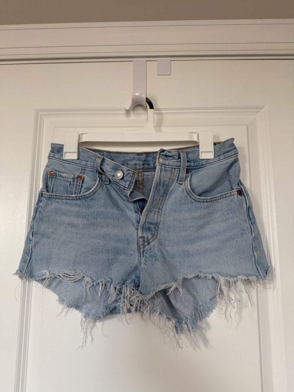 Levi's Light Blue Frayed Hem Denim Shorts